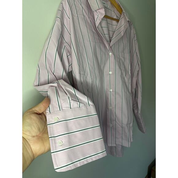 MANGO MNG Pink Gray Button Down Long Sleeve Shirt Stretch Size 10 Collar Pocket - Picture 4 of 9
